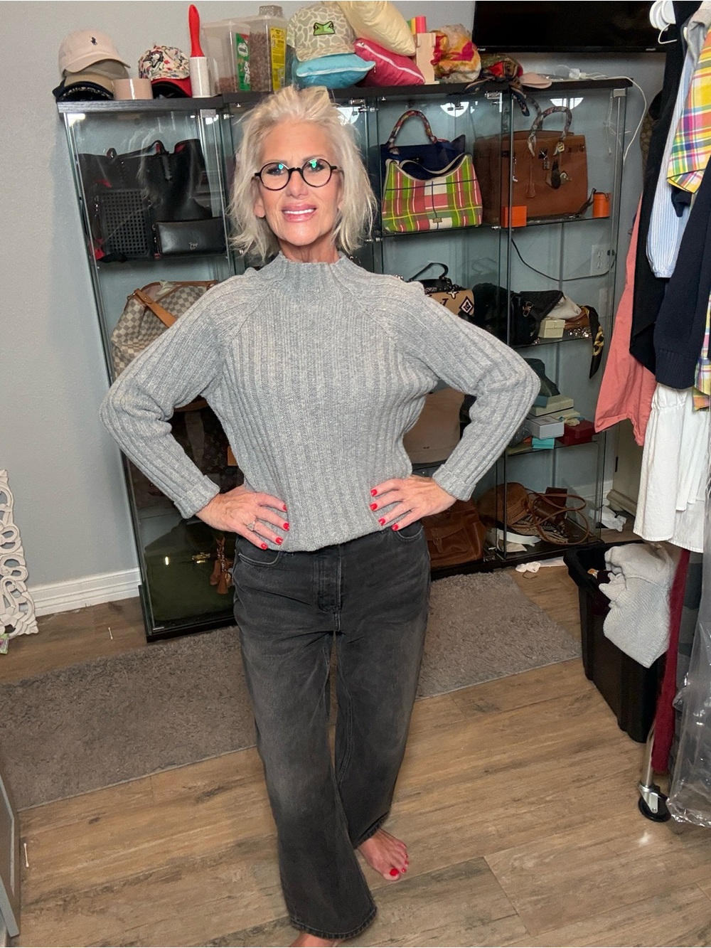 Herman Geist Womens Ribbed Mock Turtleneck Sweater Light Gray Size M 3186